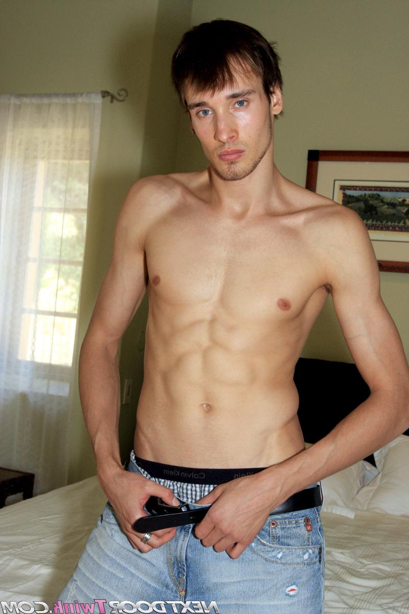 20P Tall twink Deni strips and masturbates while reading a porn magazine