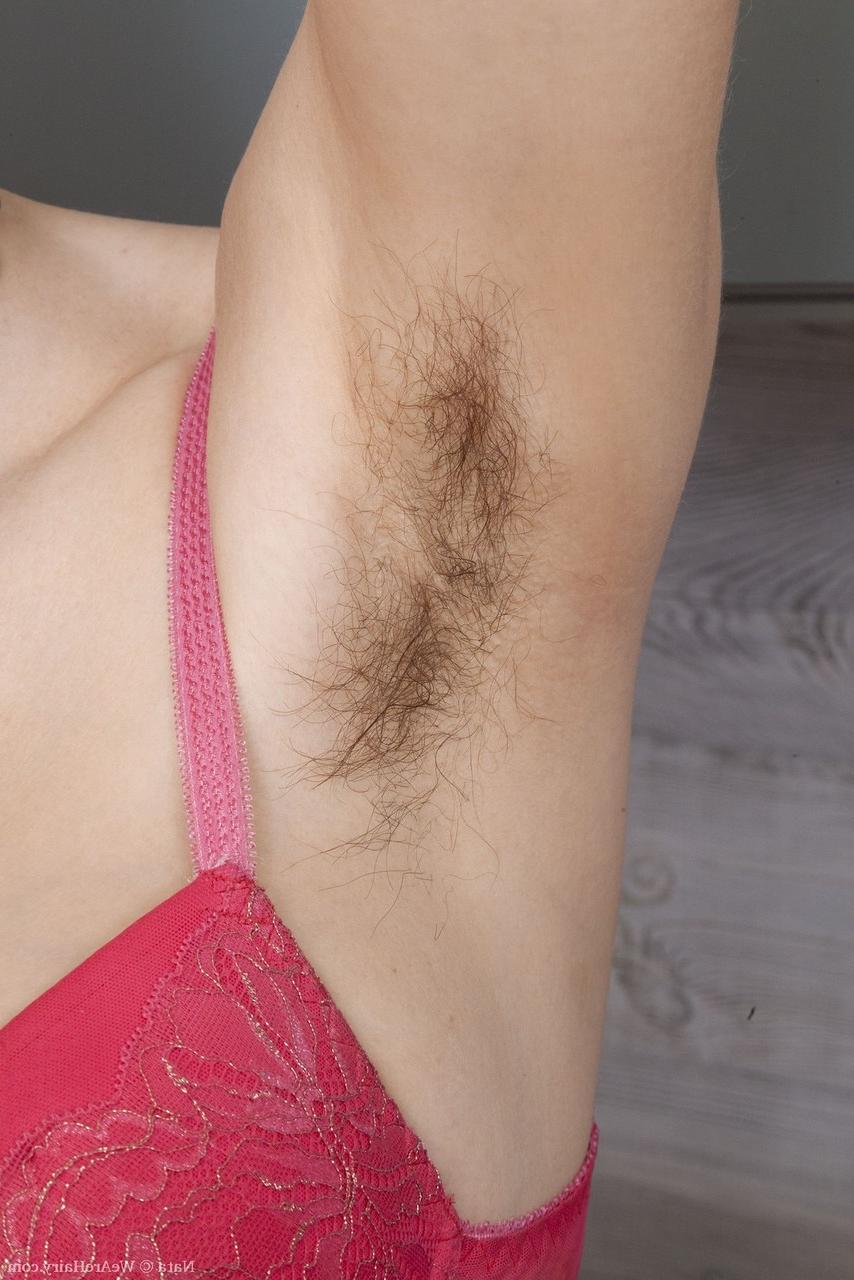 16P Amateur model Nata with big tits shows her hairy underarms and beaver too