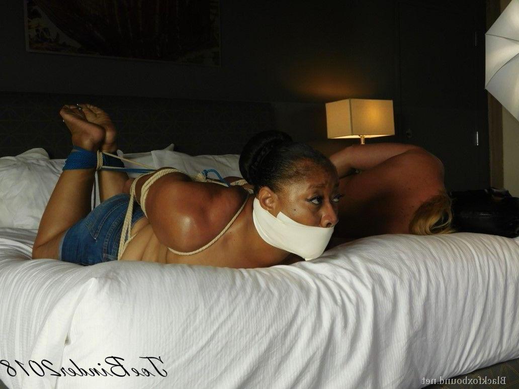 16P Ebony housewives are left gagged and bound on top of a bed