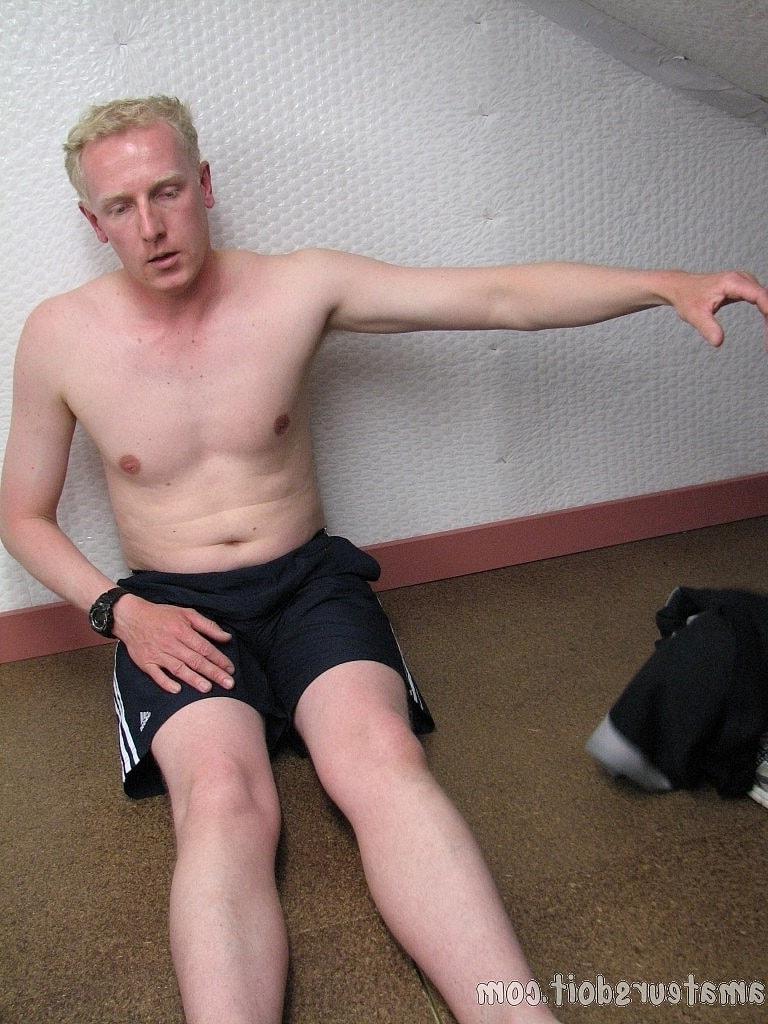 20P Horny gay blonde Kyle Gusher strips, masturbates and cums on the floor