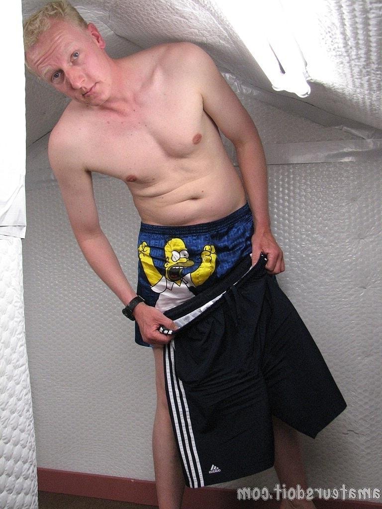 20P Horny gay blonde Kyle Gusher strips, masturbates and cums on the floor
