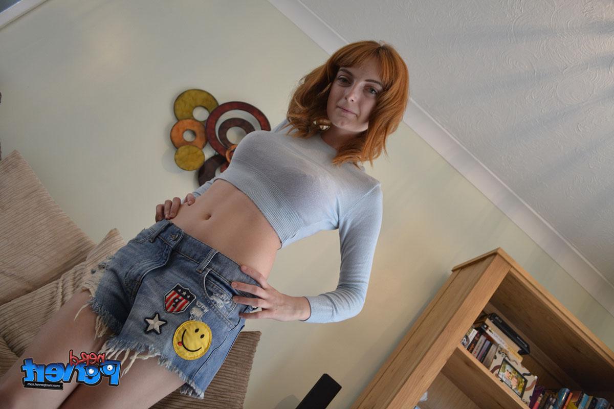 15P Pale redhead Lola Gatsby does a striptease prior to giving a blowjob