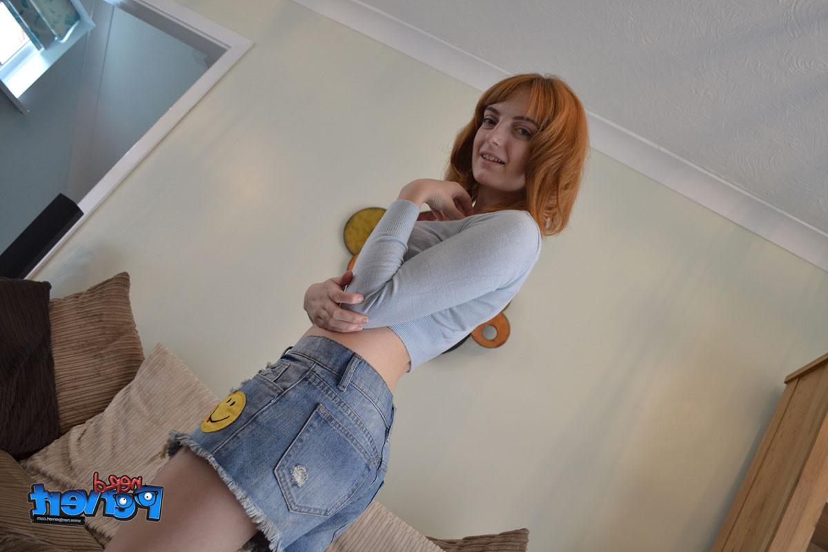 15P Pale redhead Lola Gatsby does a striptease prior to giving a blowjob