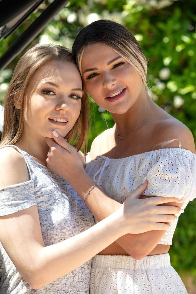 16P Teen lesbians Emily First and Sylvia Wise have sex in the boot of a vehicle
