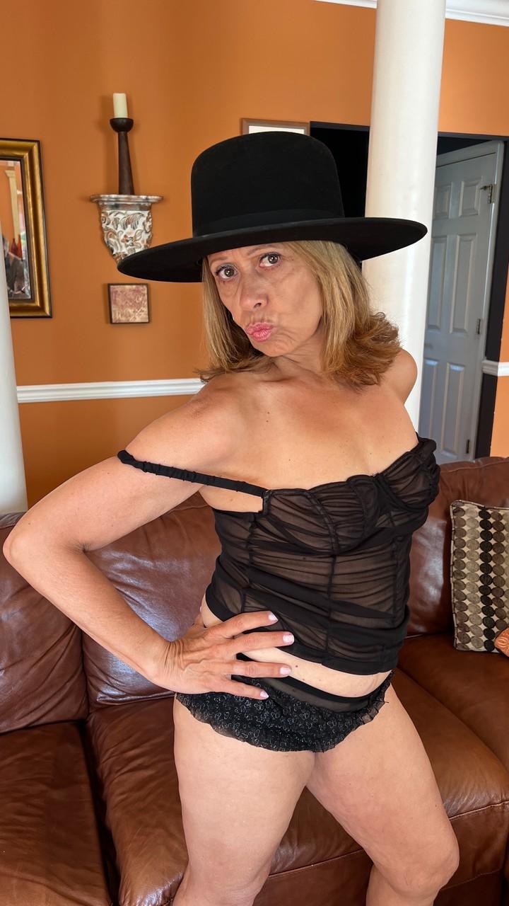 17P Granny Lourdes Rodriguez goes topless while teasing in black lingerie
