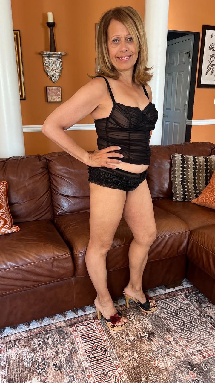 17P Granny Lourdes Rodriguez goes topless while teasing in black lingerie