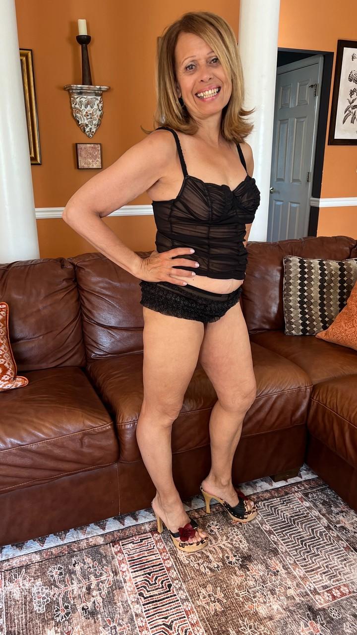 17P Granny Lourdes Rodriguez goes topless while teasing in black lingerie