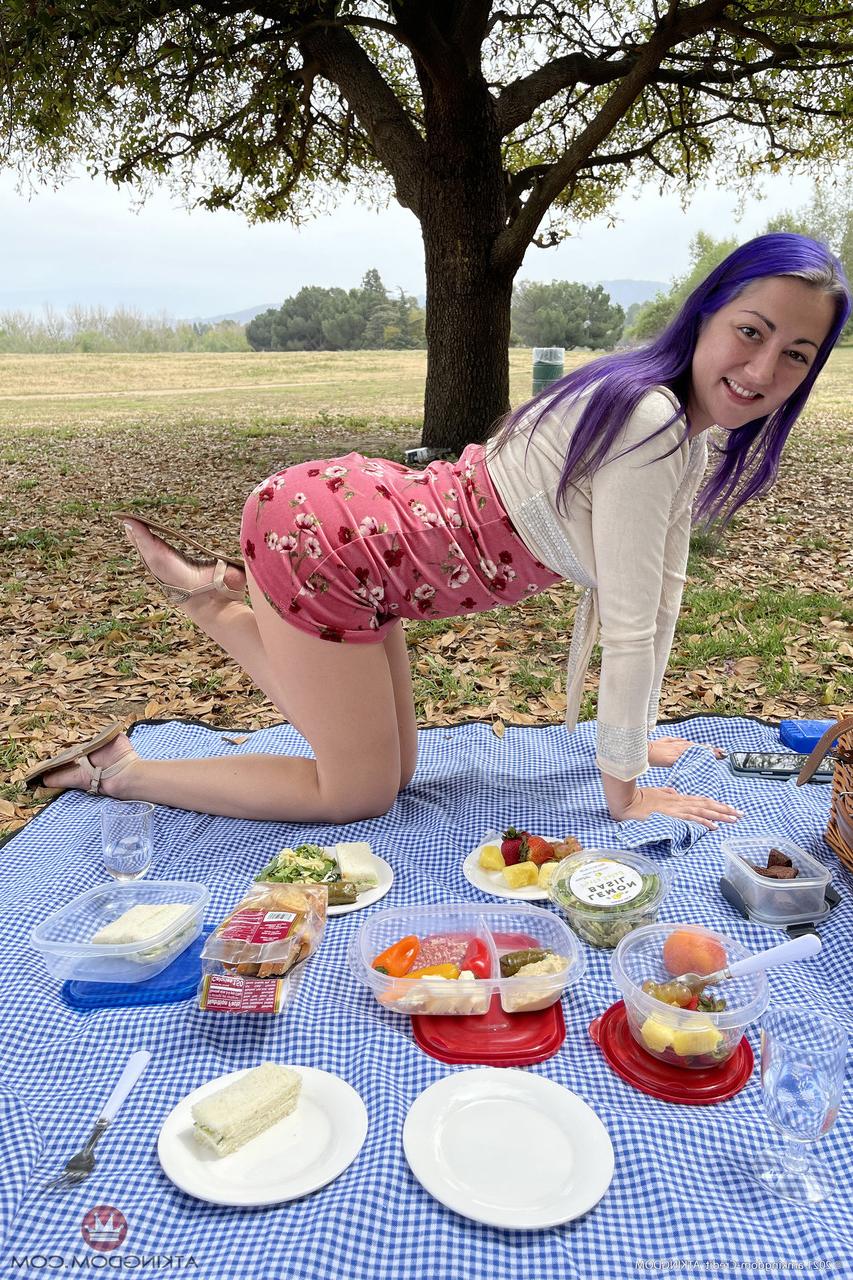 20P Purple-haired babe Lily Adams shows her round booty & delicious holes up close