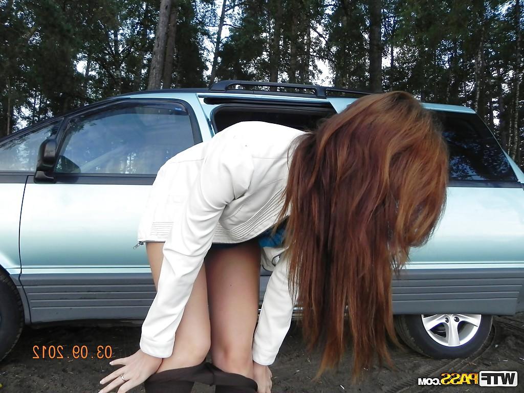 12P Pretty brunette slut with cute ass and tits is undressing outdoor