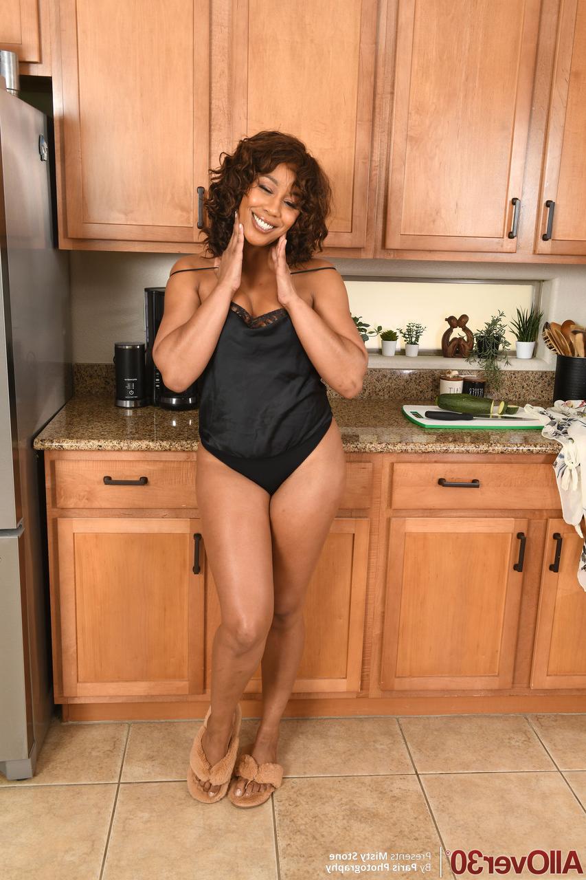 20P Cute ebony MILF Misty Stone exposes her all-natural body and bubble ass