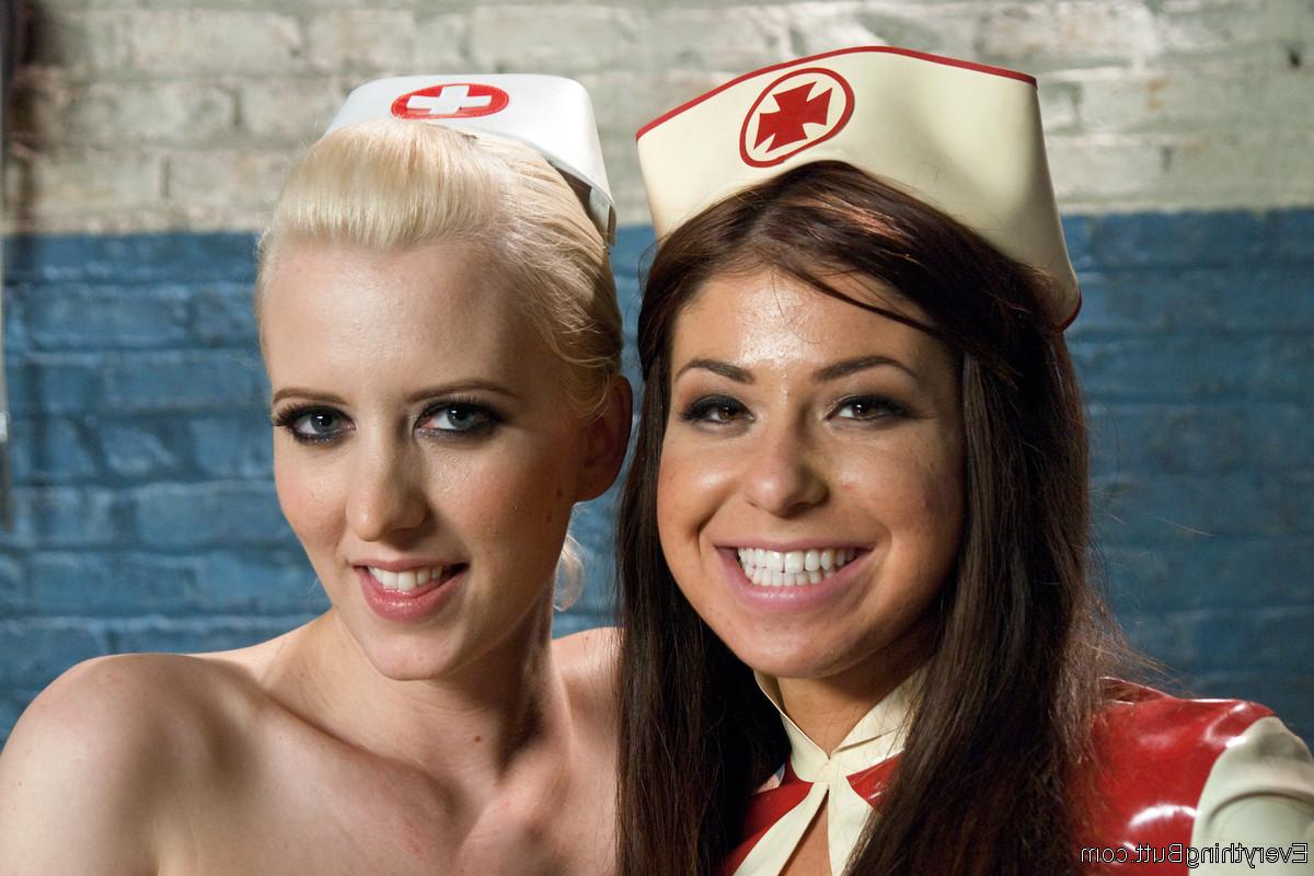 10P Dirty-minded nurses Cherry Torn and Mia Gold got enema for their round booties