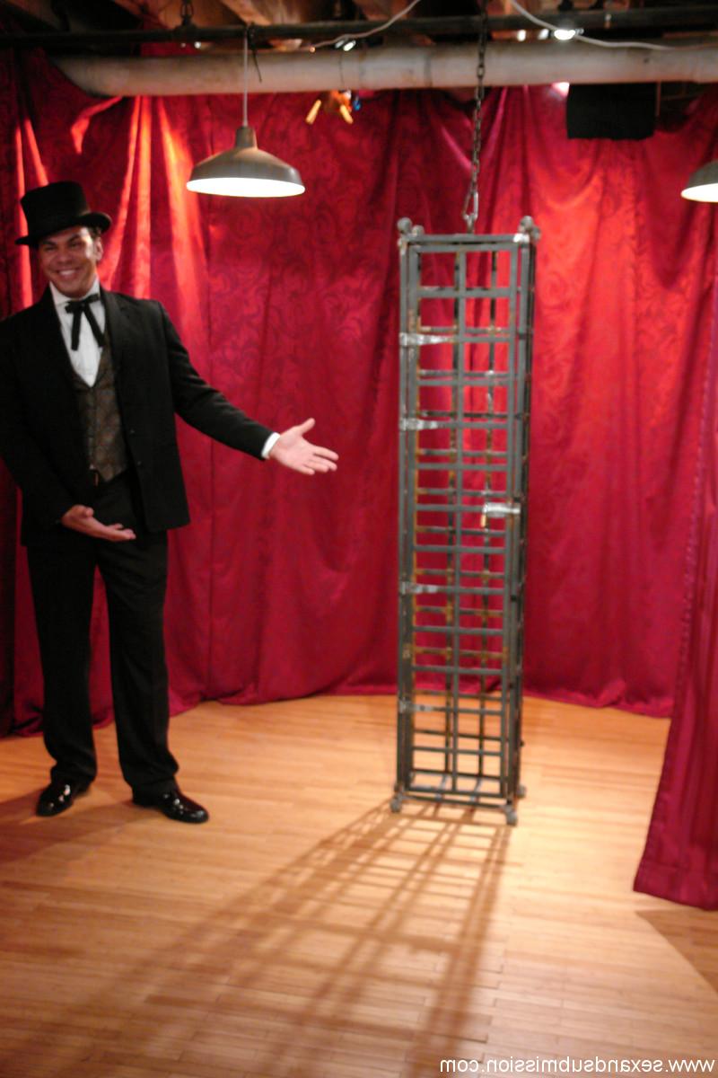 20P Skinny Asian Soolin Kelter gets caged during a magician's performance