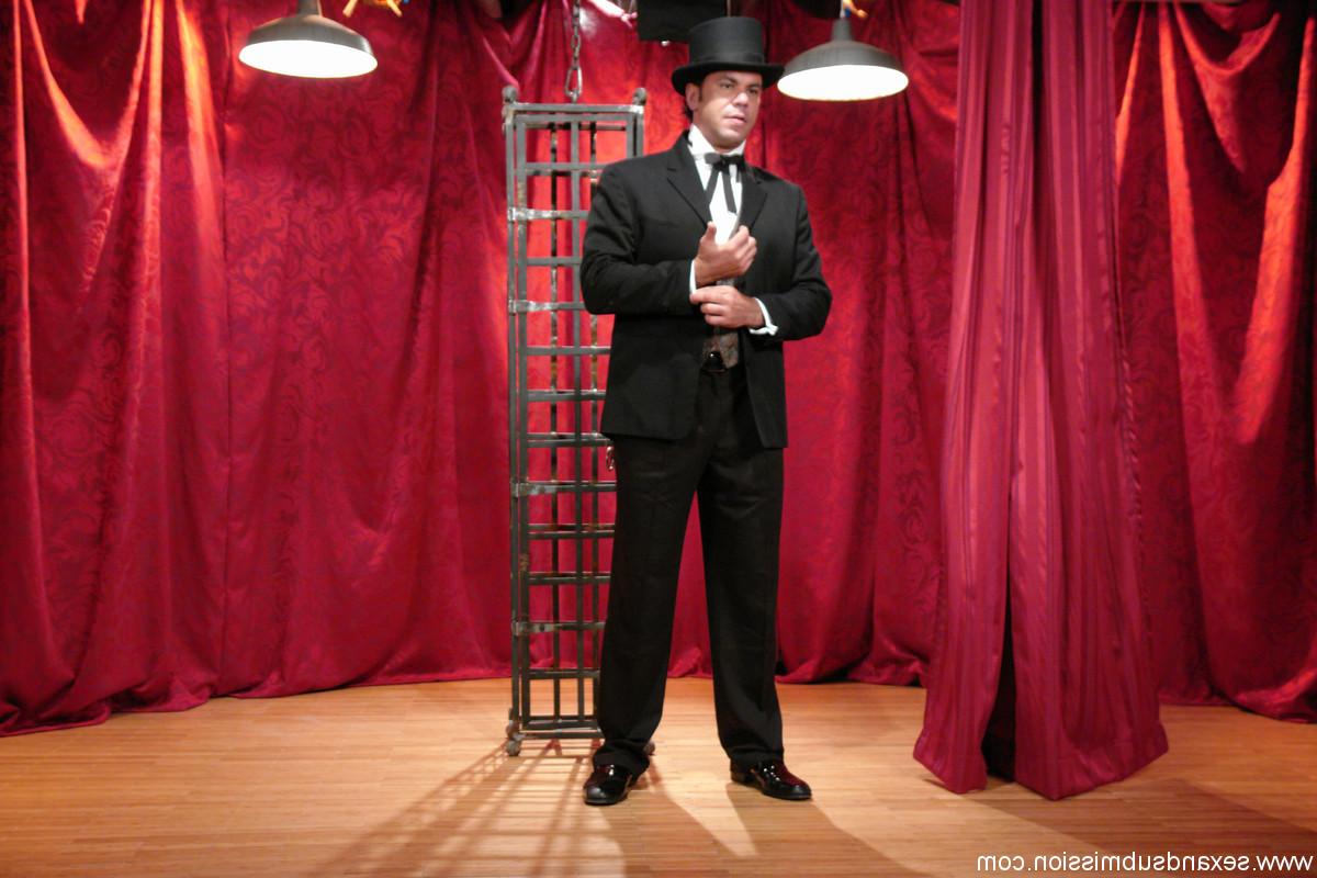 20P Skinny Asian Soolin Kelter gets caged during a magician's performance