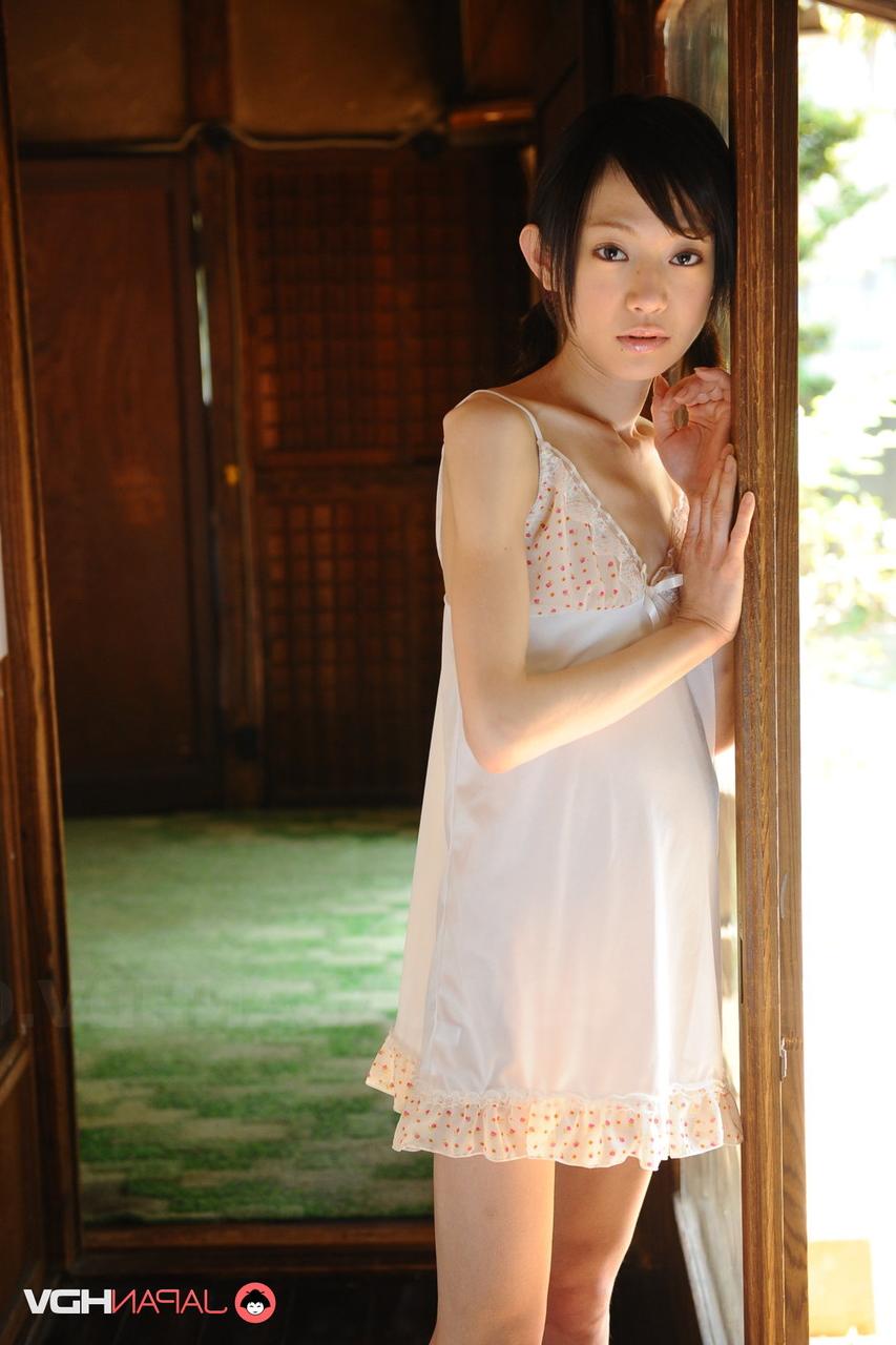 15P Tiny Japanese girl Aoba Itou models non nude in satin lingerie