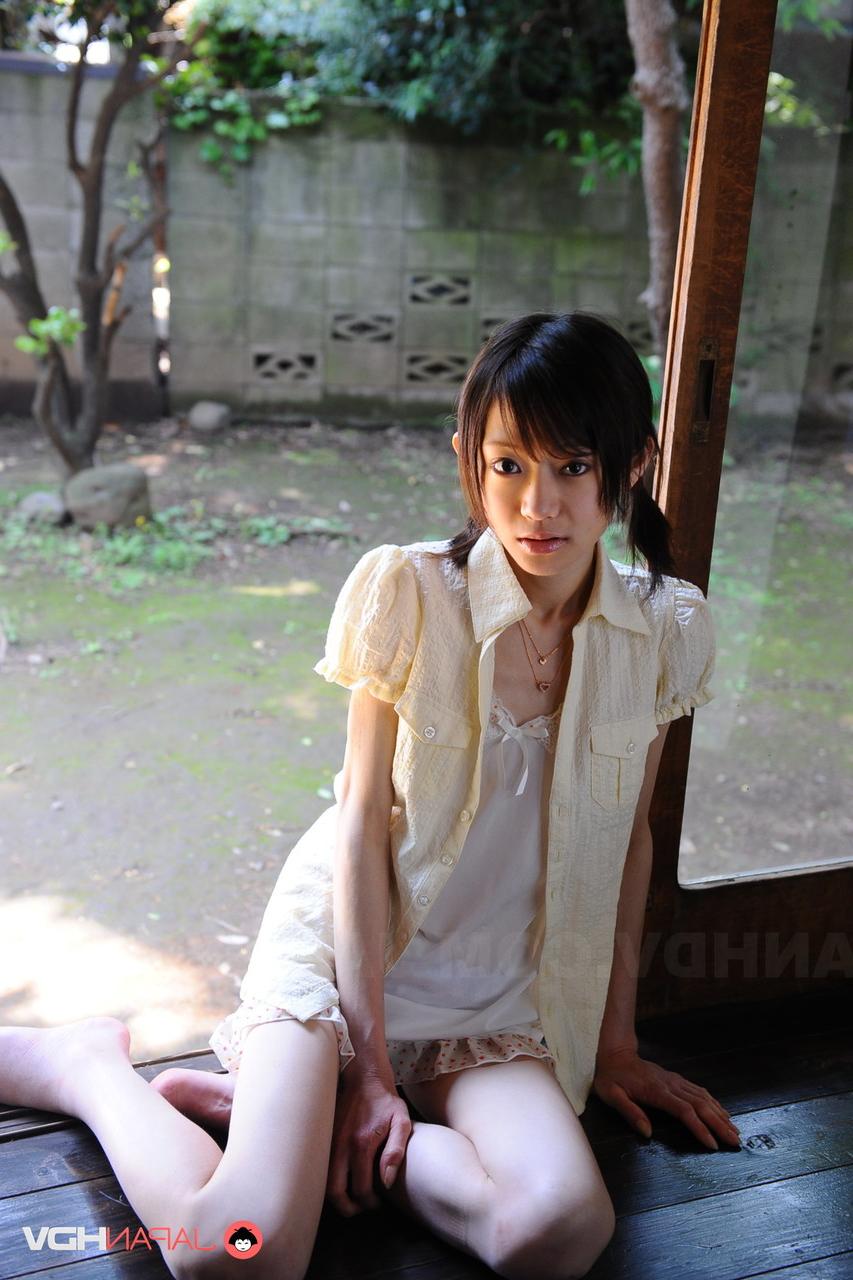 15P Tiny Japanese girl Aoba Itou models non nude in satin lingerie