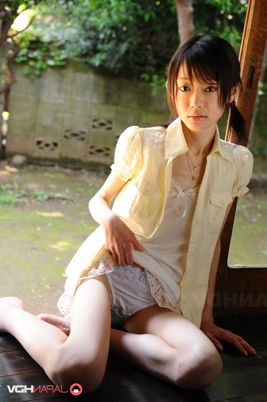 15P Tiny Japanese girl Aoba Itou models non nude in satin lingerie