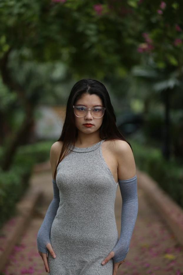 20P Slutty Asian babe with glasses Natalia posing in her provocative outfit