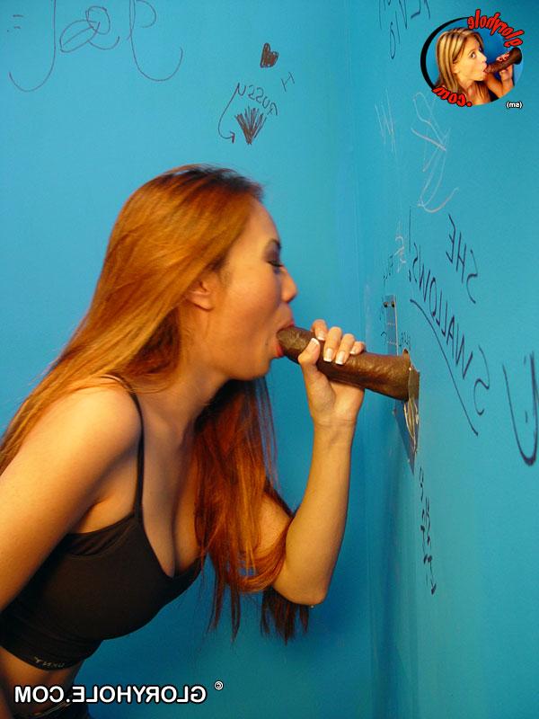 19P Asian hottie Sin Eye tries out a black meat pole at her first gloryhole visit
