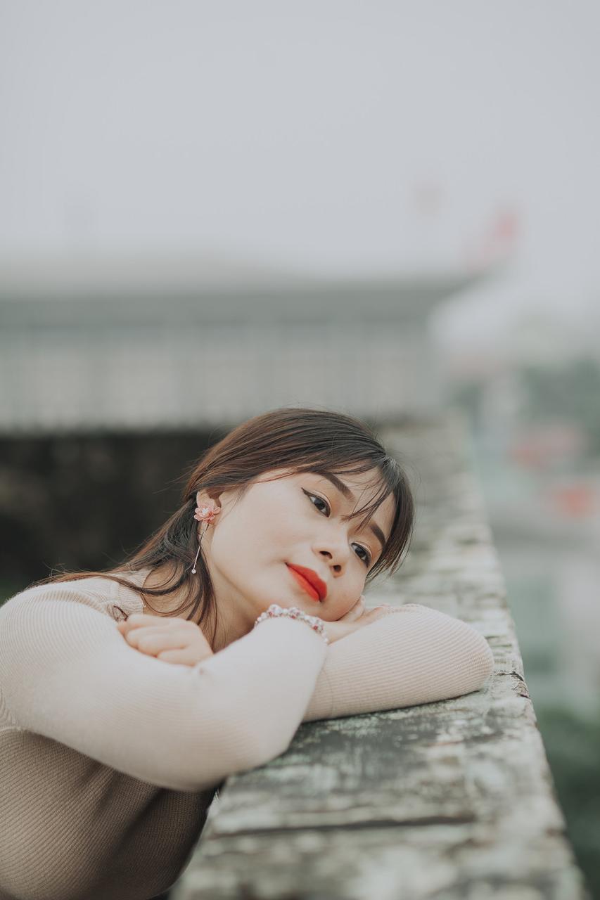 20P Dark-haired Asian sweetheart with red lipstick poses seductively in public