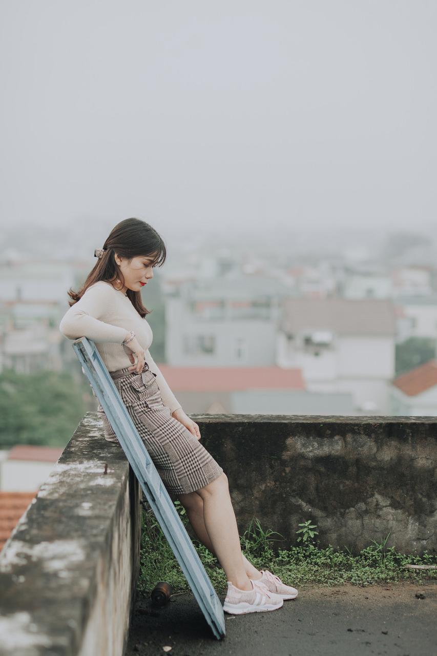 20P Dark-haired Asian sweetheart with red lipstick poses seductively in public