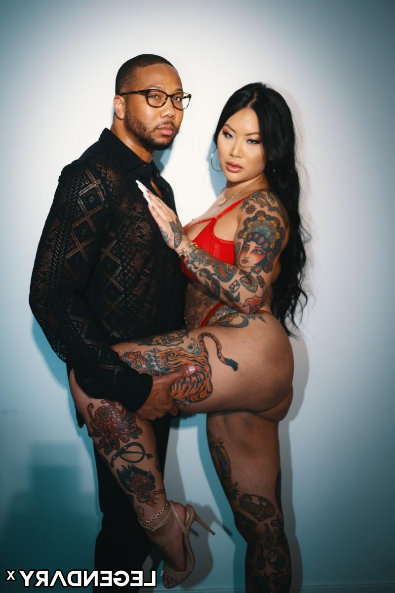 15P Tattooed Asian chick Connie Perignon has sex with her black lover
