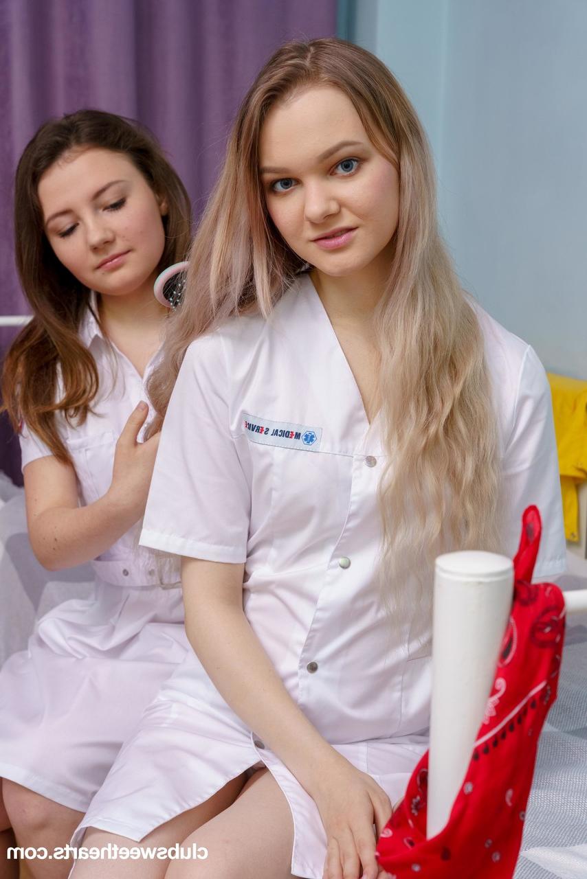 20P Lesbian doctors Scarlette and Luna B undress and scissor each other at work