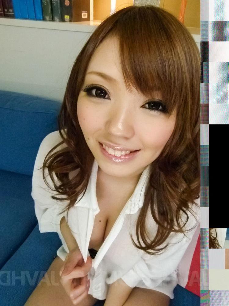 15P Pretty Japanese redhead Megu Kamijo gives blowjobs and a titty fuck as well