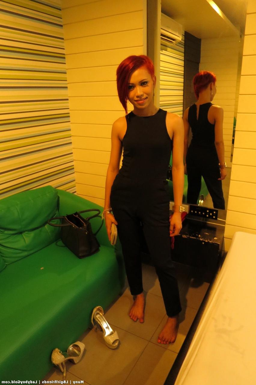17P Petite redhead shemale Many in bikini spreads tiny ass & gets a cum mouthful