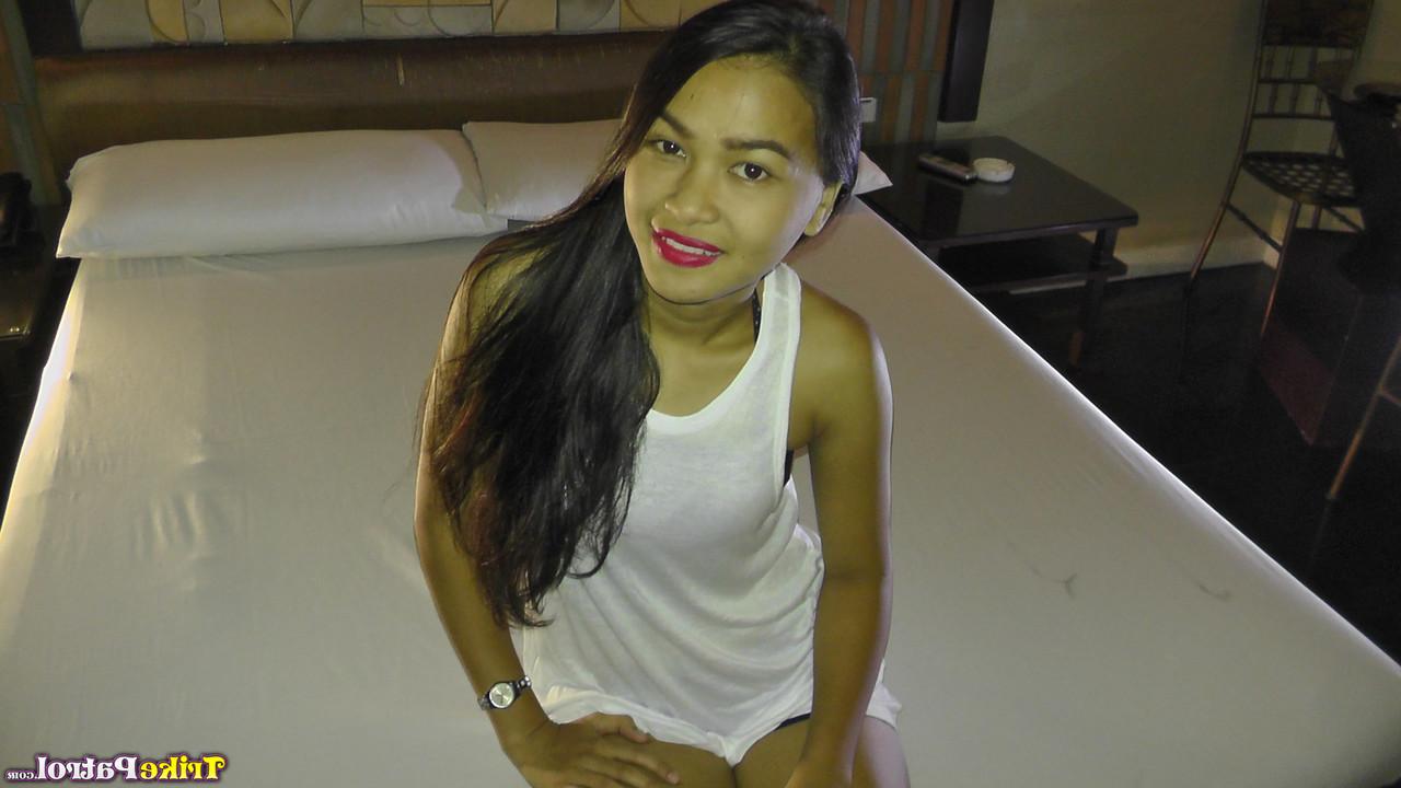 20P Filipina babe Princess Escanilla undresses & sucks a knob before sex