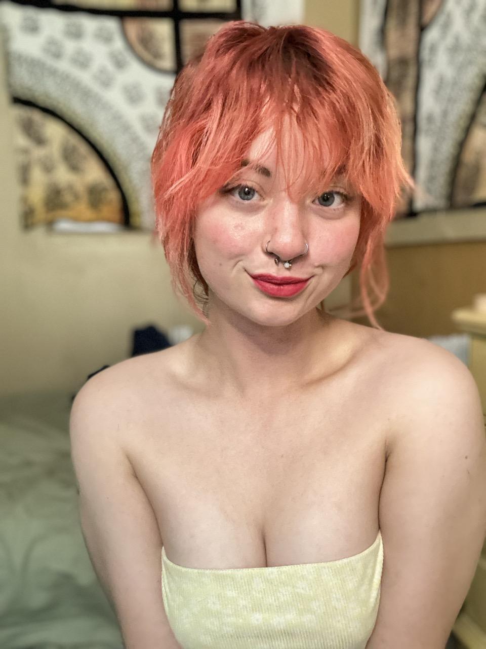 18P Slutty amateur babe with a nose piercing Redhead Abby teasing with her curves
