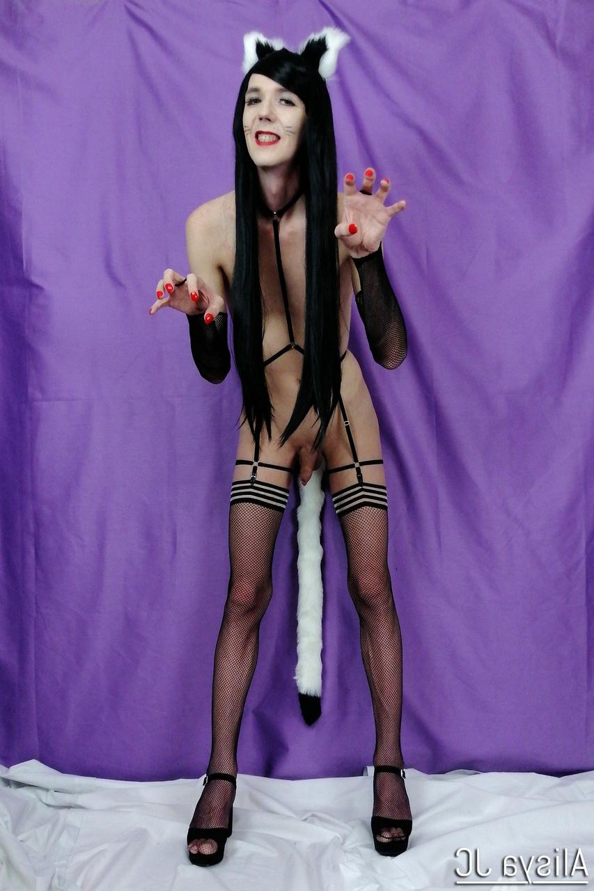 14P Skinny tranny with cat ears Alisya JC fills her asshole with a fat rubber toy