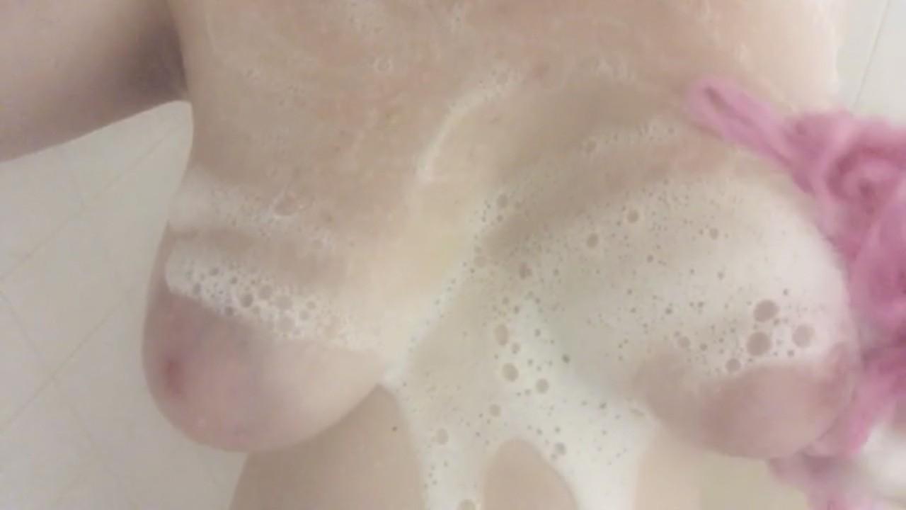 15P Amateur Natasha teases with her big naturals & soapy ass in the shower