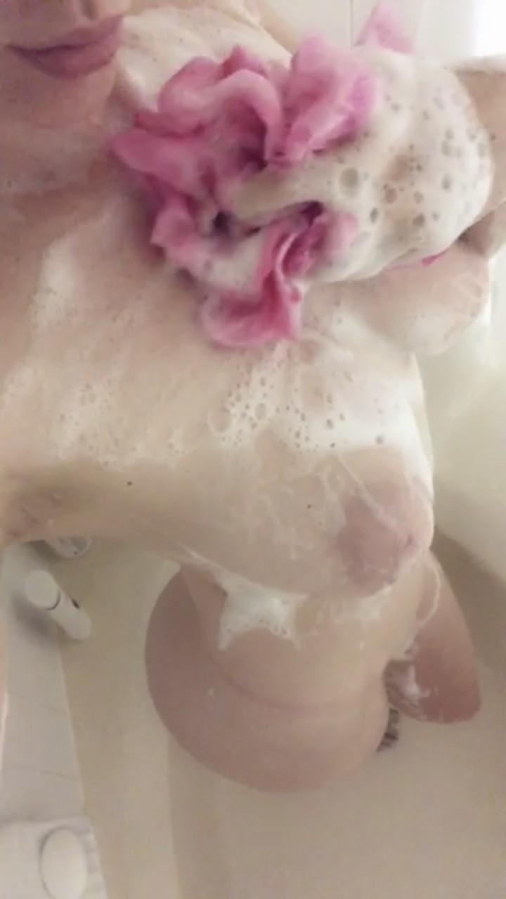 15P Amateur Natasha teases with her big naturals & soapy ass in the shower