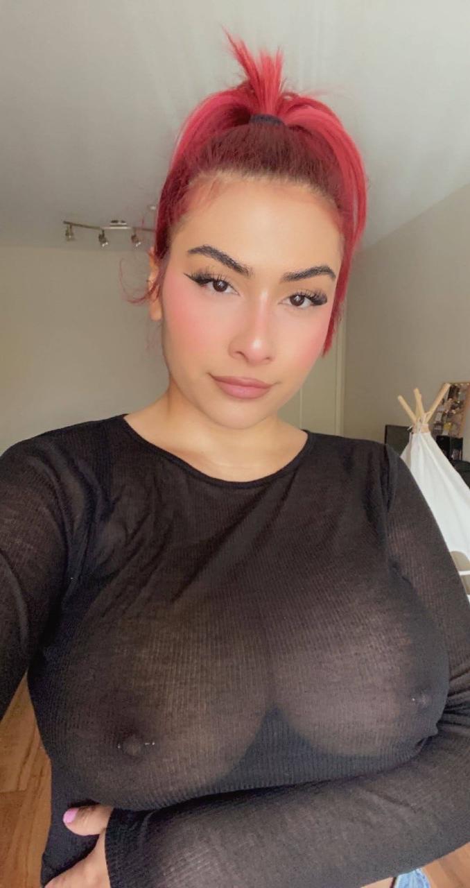 15P Busty babe Angel takes nudes showing her big boobs & her shaved pussy