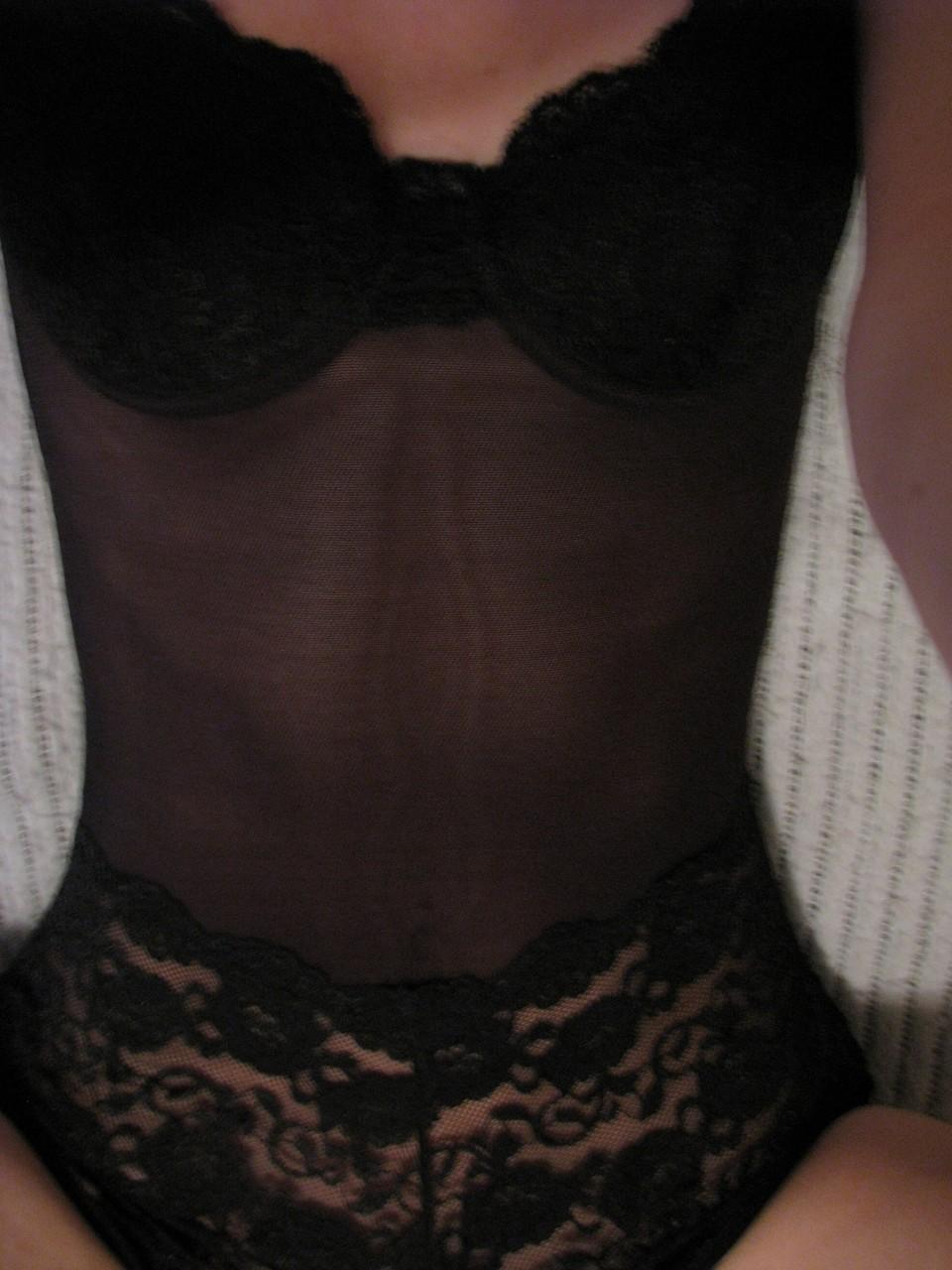 20P Teen in black lingerie shows her small tits & her shaved pussy up close