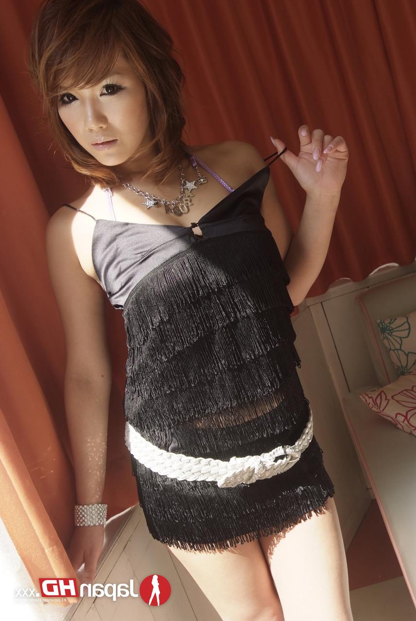 17P Japanese redhead in black outfit Akiho Nishimura touching herself