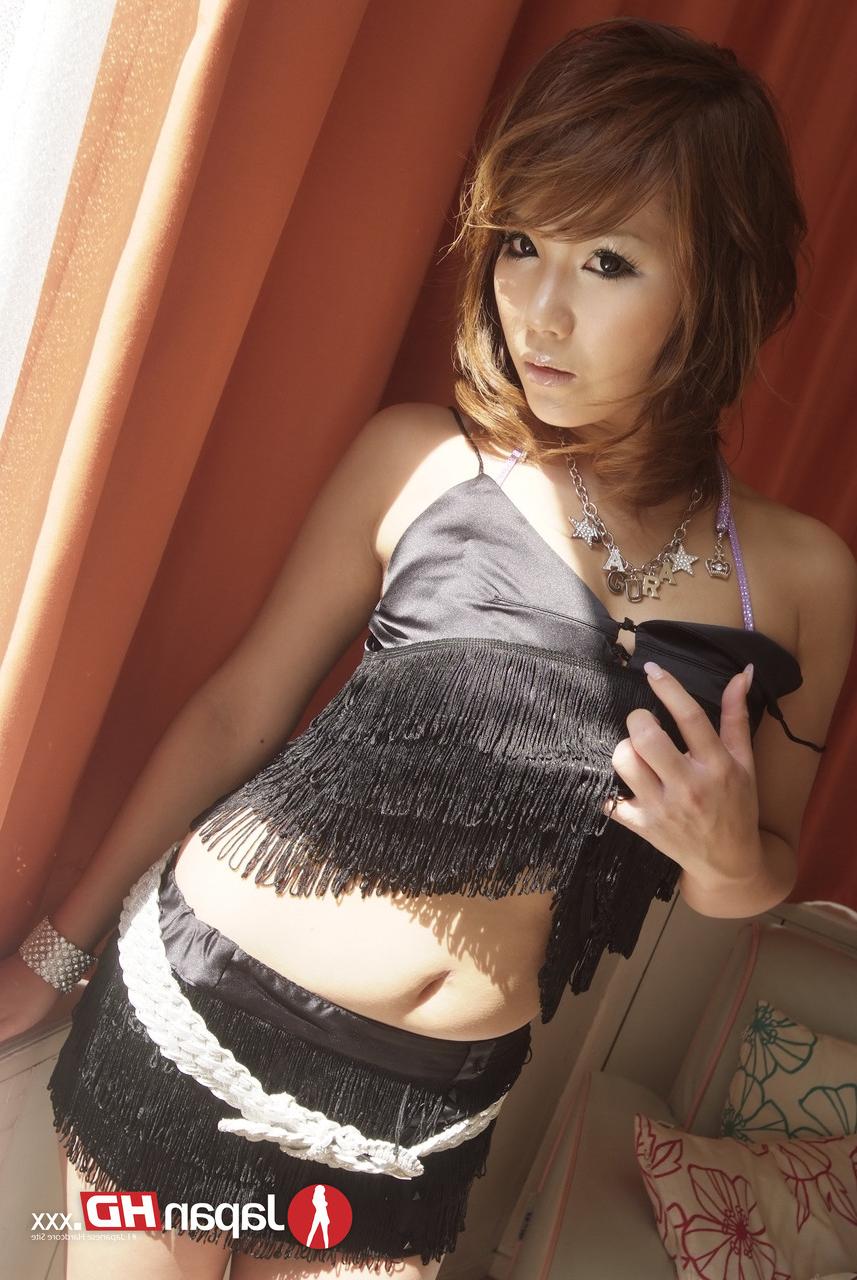 17P Japanese redhead in black outfit Akiho Nishimura touching herself