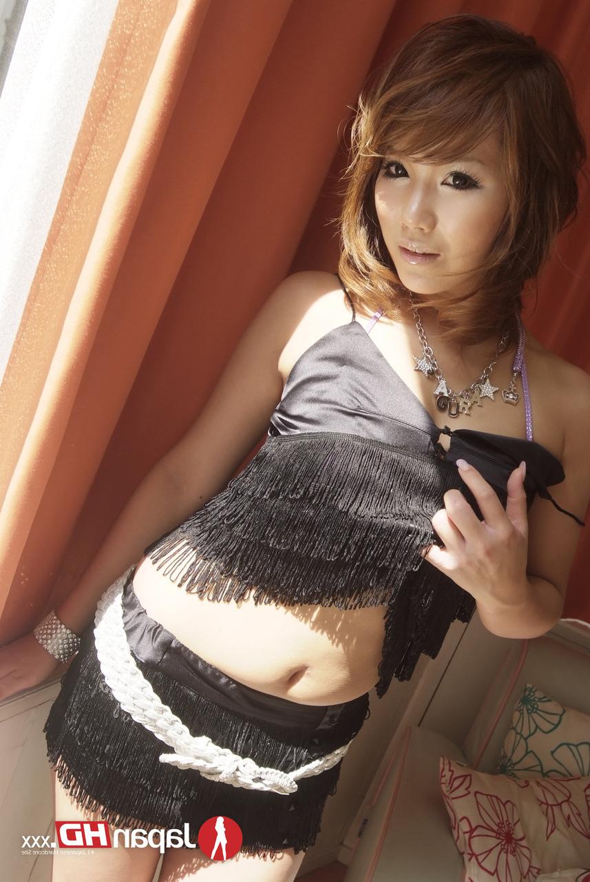 17P Japanese redhead in black outfit Akiho Nishimura touching herself