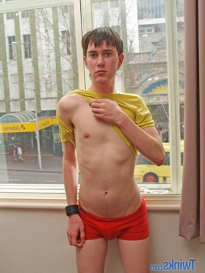 20P Brunette twink Tristian B strips naked & flaunts his big ass and dick