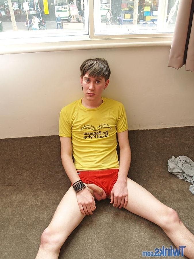 20P Brunette twink Tristian B strips naked & flaunts his big ass and dick