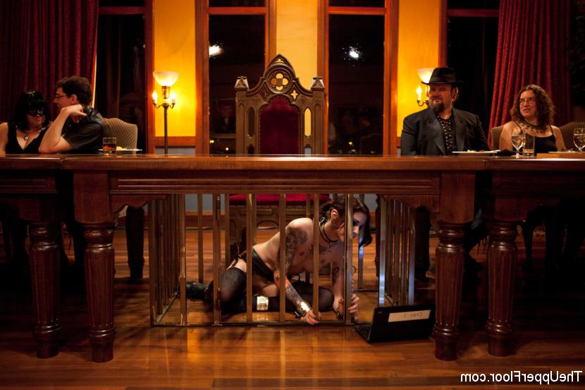 12P Collared female slaves share a lesbian kiss before being used at a party