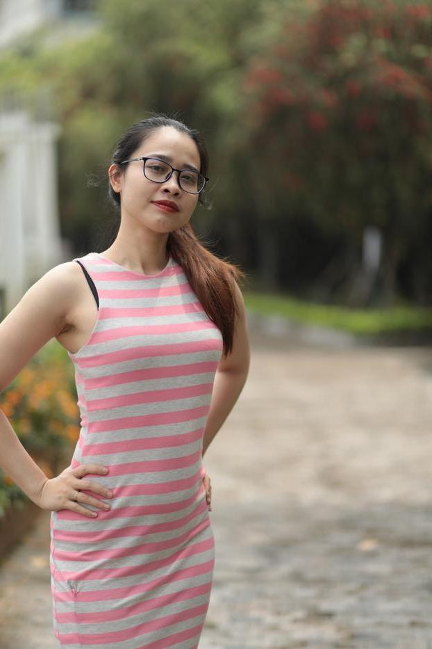 20P Sweet Asian babe Katrina posing in her long summer dress outdoors