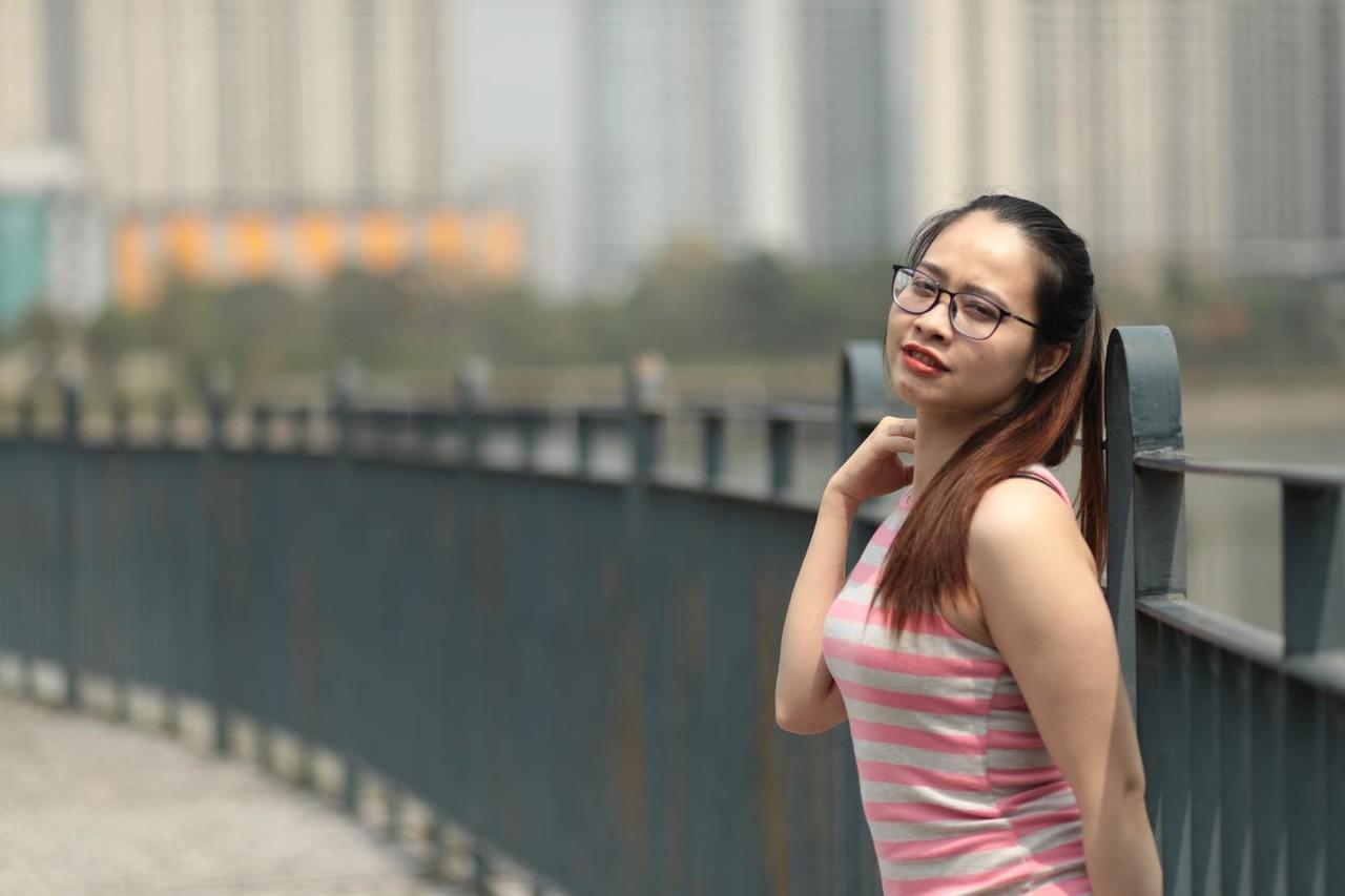 20P Sweet Asian babe Katrina posing in her long summer dress outdoors