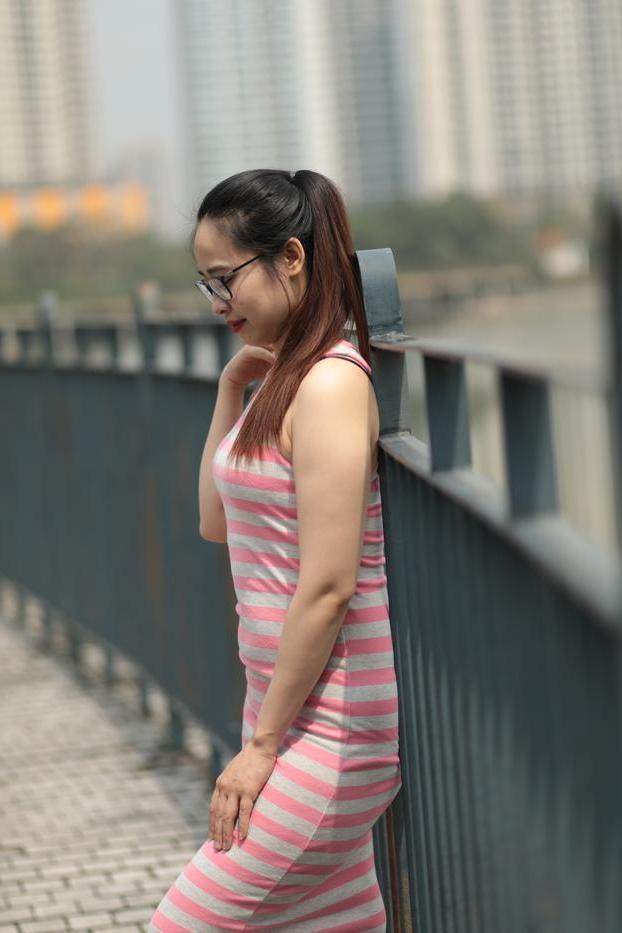 20P Sweet Asian babe Katrina posing in her long summer dress outdoors