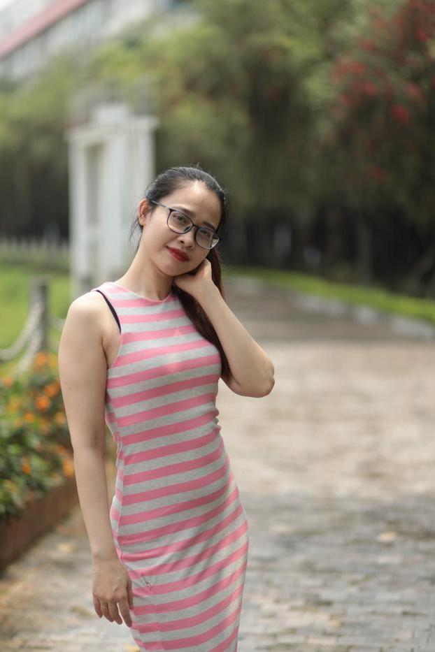 20P Sweet Asian babe Katrina posing in her long summer dress outdoors