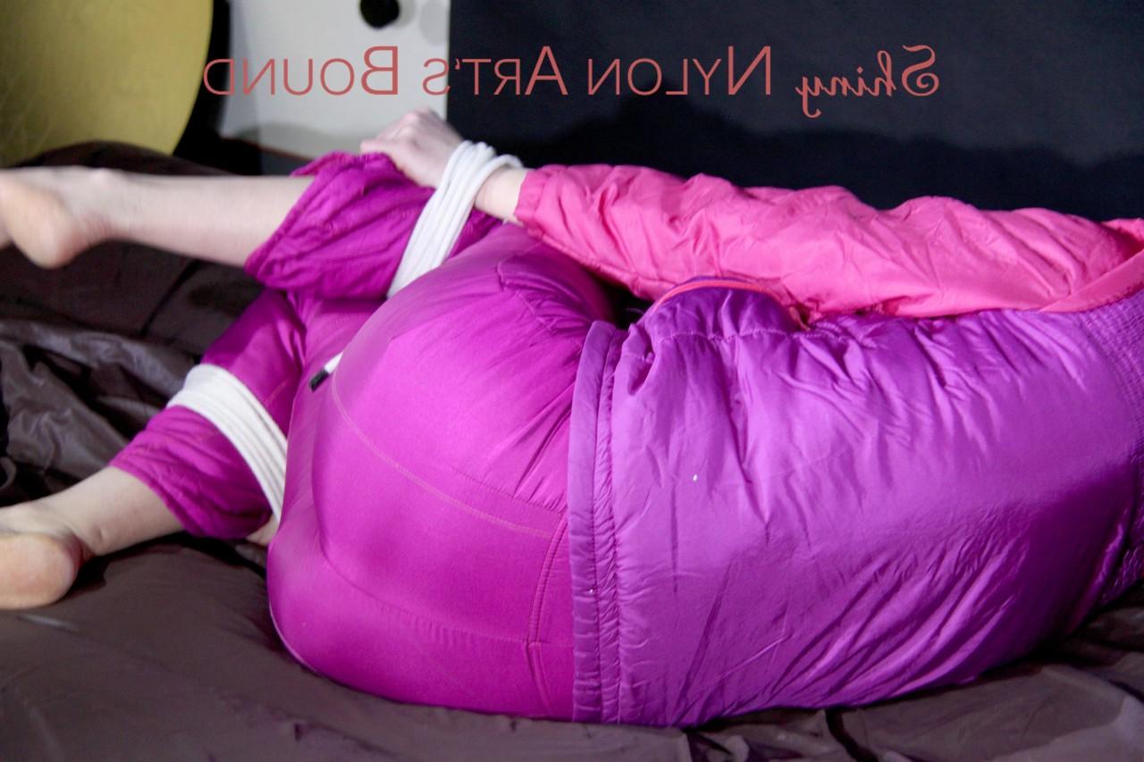 16P Blonde girl is left on a mattress in nylon attire while gagged and restrained
