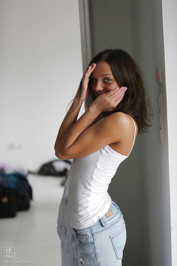 16P Shaved European babe Foxy Di is posing in her tremendous panties
