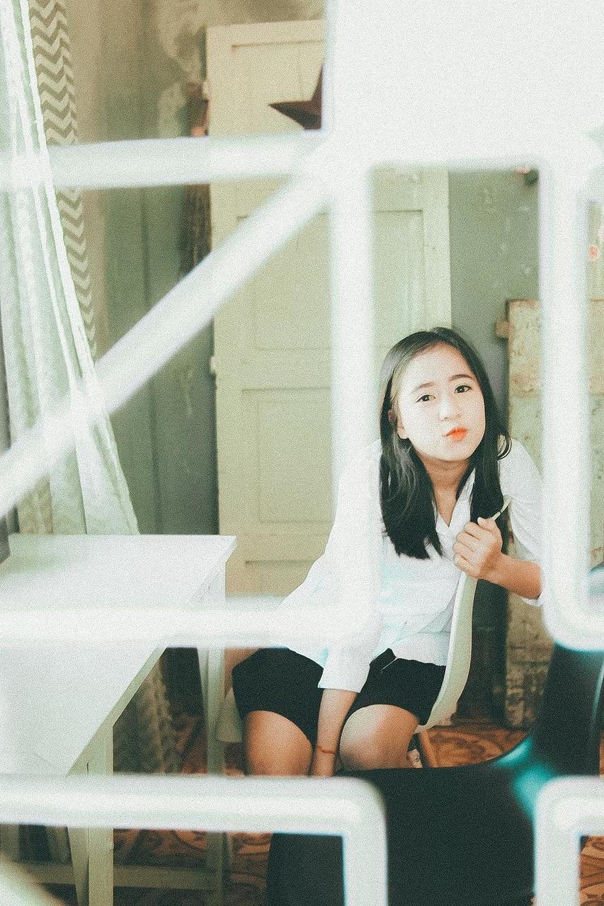 20P Cute Asian babe Luilull posing in her white shirt and skirt in a solo