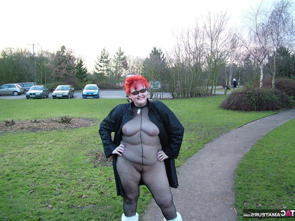 20P Redhead Valgasmic Exposed plays with a toy in a park in a crotchless stocking