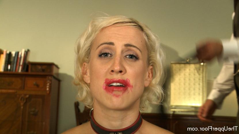 12P Female slaves have their lips smeared with lipstick before sex games